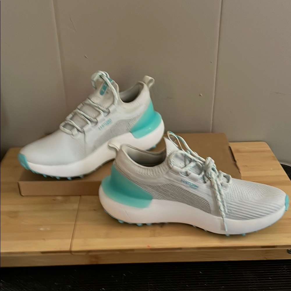 Women's Under Armour White and Teal Athletic Shoes